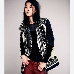 Free People Black and Cream Embroidered Blazer